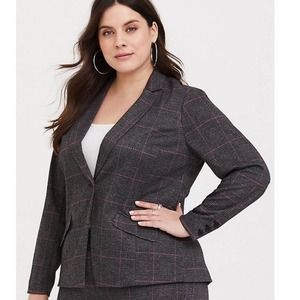 Torrid Grey Plaid Double Knit Blazer 